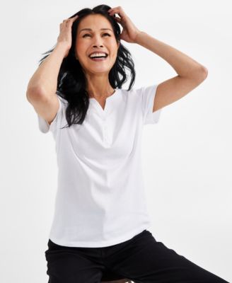 Style & Co Petite хлопковая футболка Henley с коротким рукавом, размер Petite