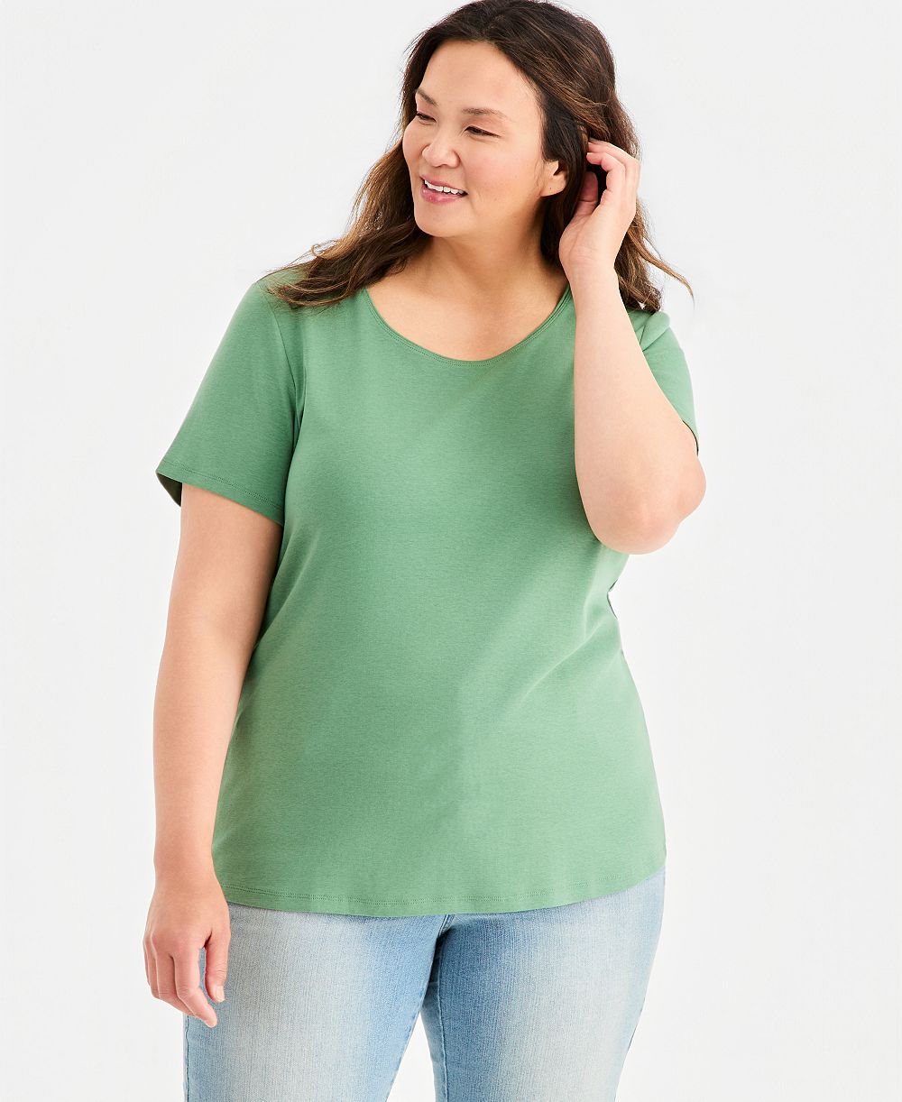 Style & Co Женский хлопковый топ с коротким рукавом и круглым вырезом Plus Size