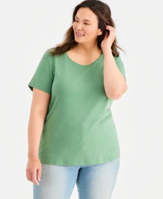 Style & Co Женский хлопковый топ с коротким рукавом и круглым вырезом Plus Size