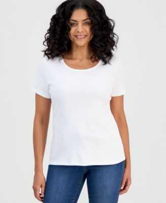 Style & Co Women's Plus Size Cotton Short-Sleeve Scoop-Neck Top, Exclusively at Macy's