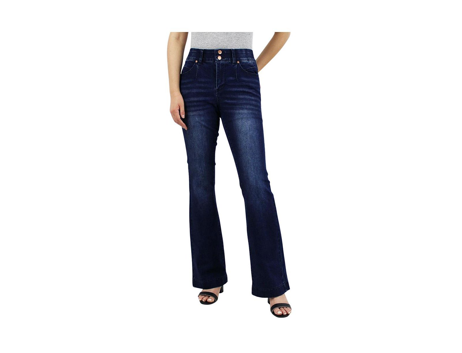 Indigo Poppy  Women's Dark Wash Tummy Control Bootcut with Front Pocket Seam detail Jeans