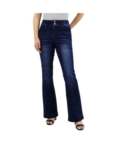 Indigo Poppy  Women's Dark Wash Tummy Control Bootcut with Front Pocket Seam detail Jeans