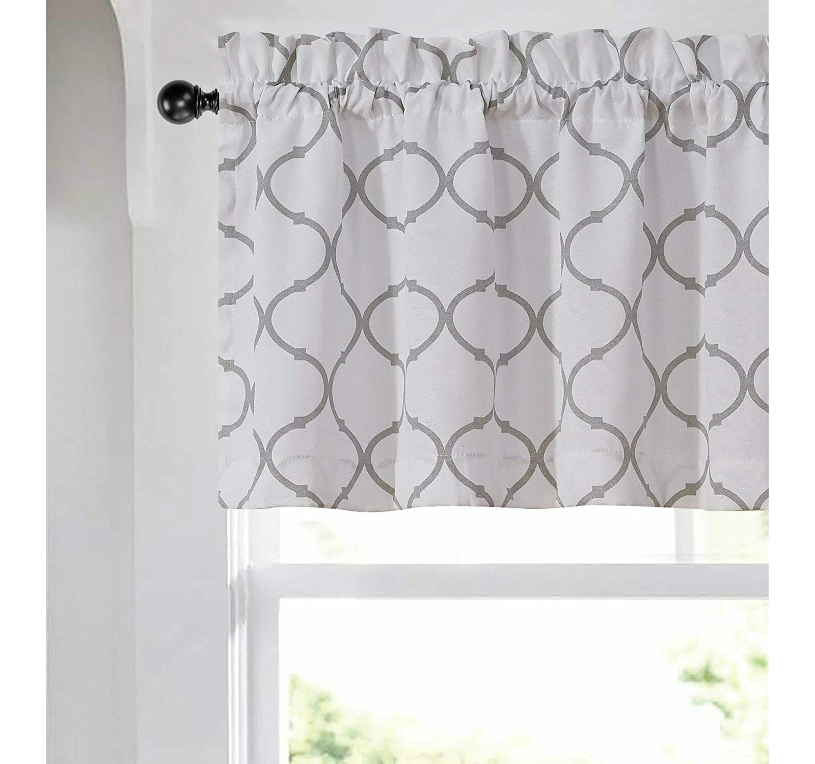 Kate Aurora Shabby Chic White & Gray Trellis Clover Rod Pocket Window Valance