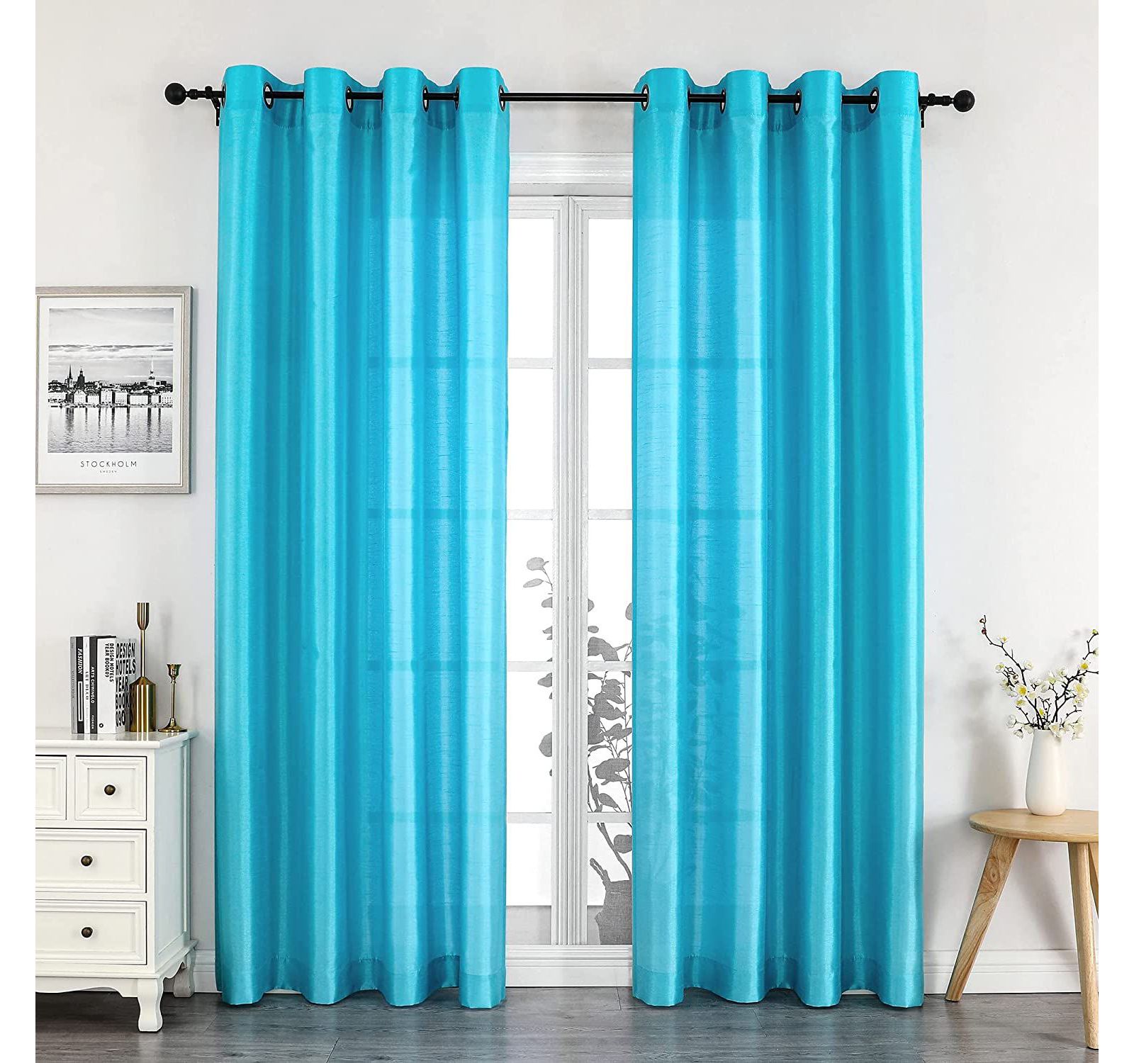 Kate Aurora Montauk Accents 2 Piece Turquoise Blue Lightweight Sheer Grommet Top Window Curtain Panels