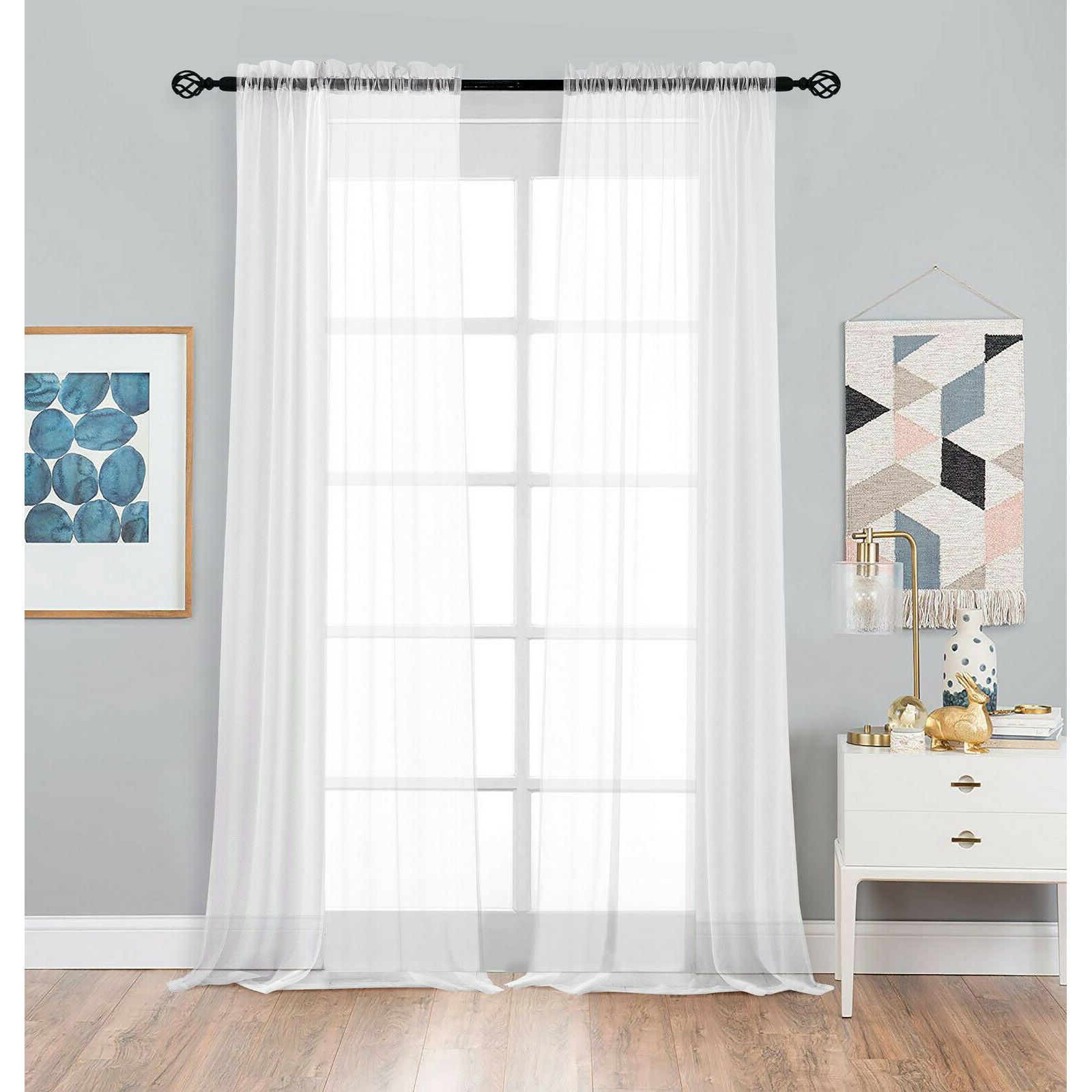 Комплект из 2 шт. тюля Kate Aurora Basic Home Rod Pocket Sheer Voile Window Curtains