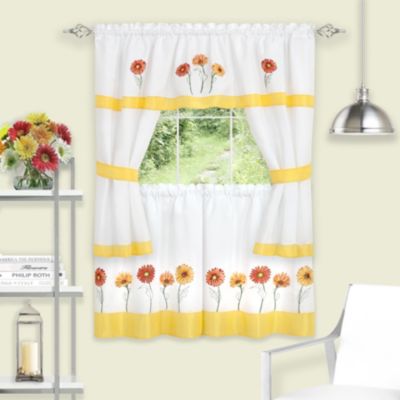 Комплект из 5 предметов Kate Aurora Montauk Accents: шторы и тюль с вышивкой подсолнухами и маргаритками