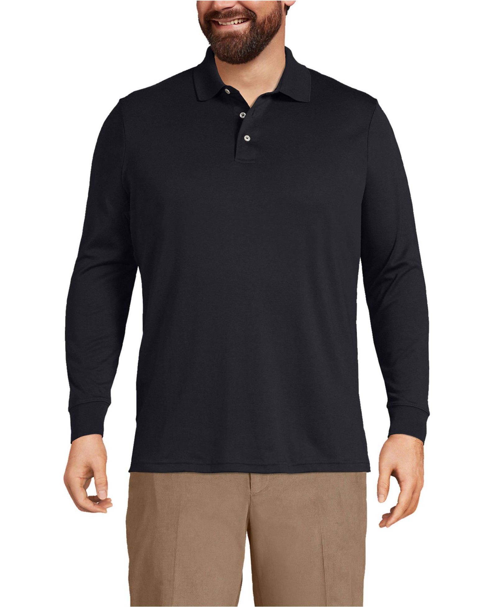 Мужская хлопковая рубашка поло Lands' End Long Sleeve Supima