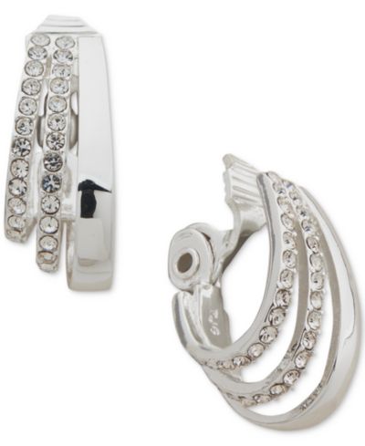 Anne Klein Silver-Tone Small Pavé Triple-Row Clip-On Hoop Earrings