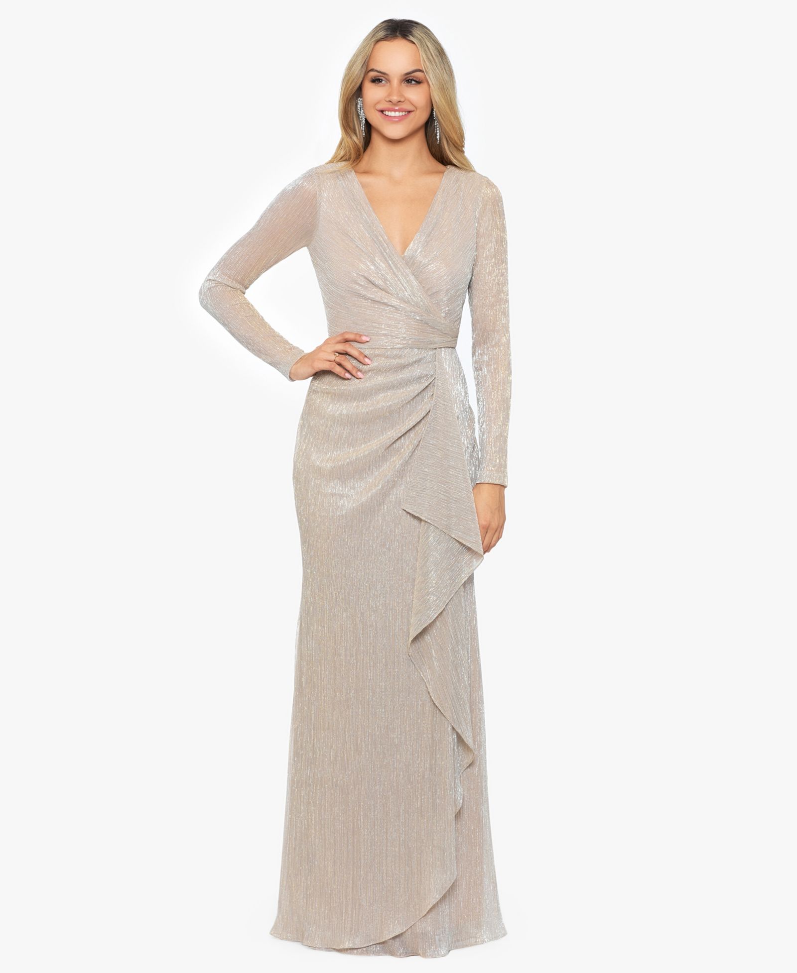 Betsy & Adam Женский Metallic Ruffled Gown