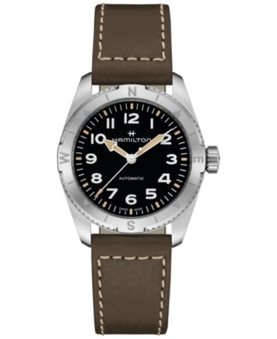 Женские часы Hamilton Swiss Automatic Khaki Field Expedition Green Leather Strap 37mm