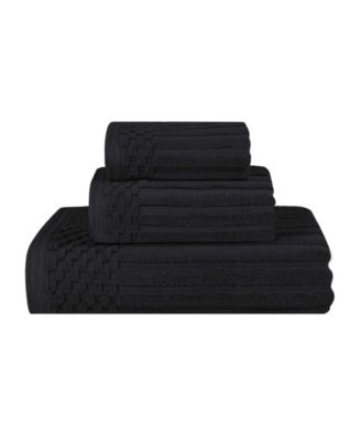 Superior Soho Checkered Border Cotton Ribbed Textured Ultra-Absorbent Towel, 3 Piece Set
