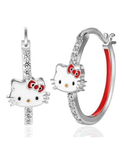 Женские серьги-кольца Hello Kitty Cubic Zirconia and Enamel