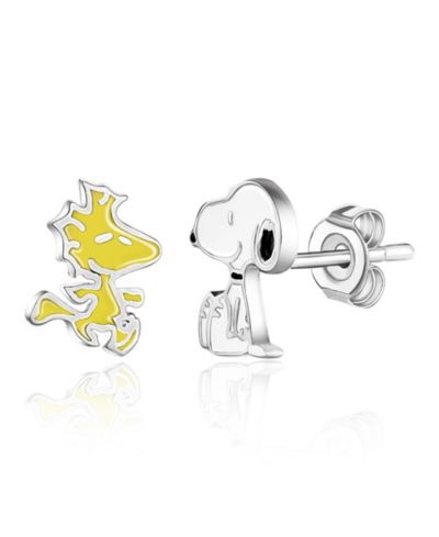 Серебряные серьги-гвоздики Peanuts с изображением Снупи и Вудстока, разные