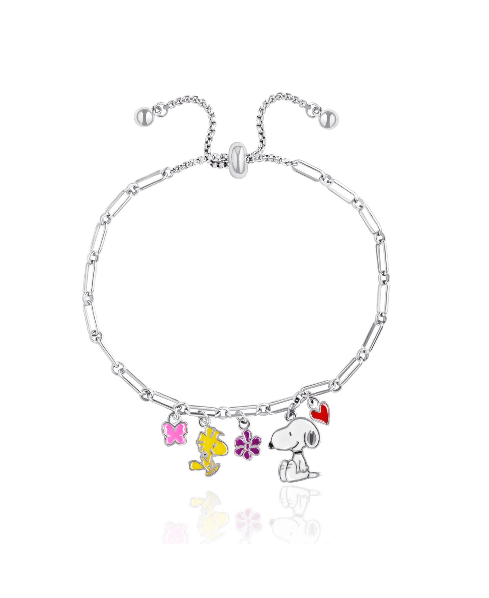 Браслет Peanuts Snoopy Enamel Charm Woodstock, цветы, сердце, цепь Paper Clip