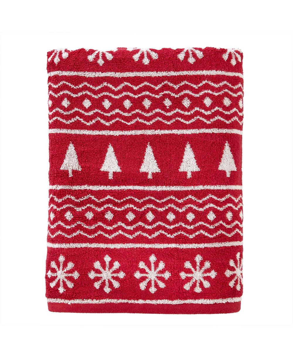 SKL Home Fair Isle Jacquard Cotton Bath Towel, 27" x 50"