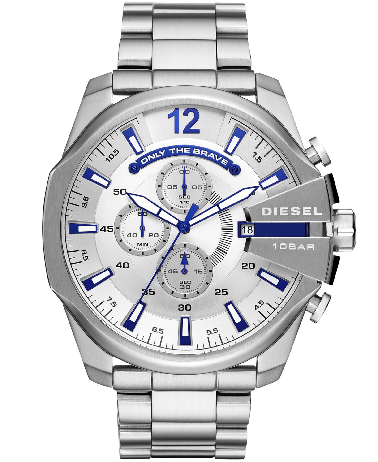 Diesel Мужские часы Mega Chief Chronograph Silver-Tone Stainless Steel 51mm