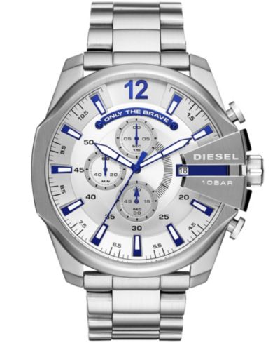 Diesel Мужские часы Mega Chief Chronograph Silver-Tone Stainless Steel 51mm