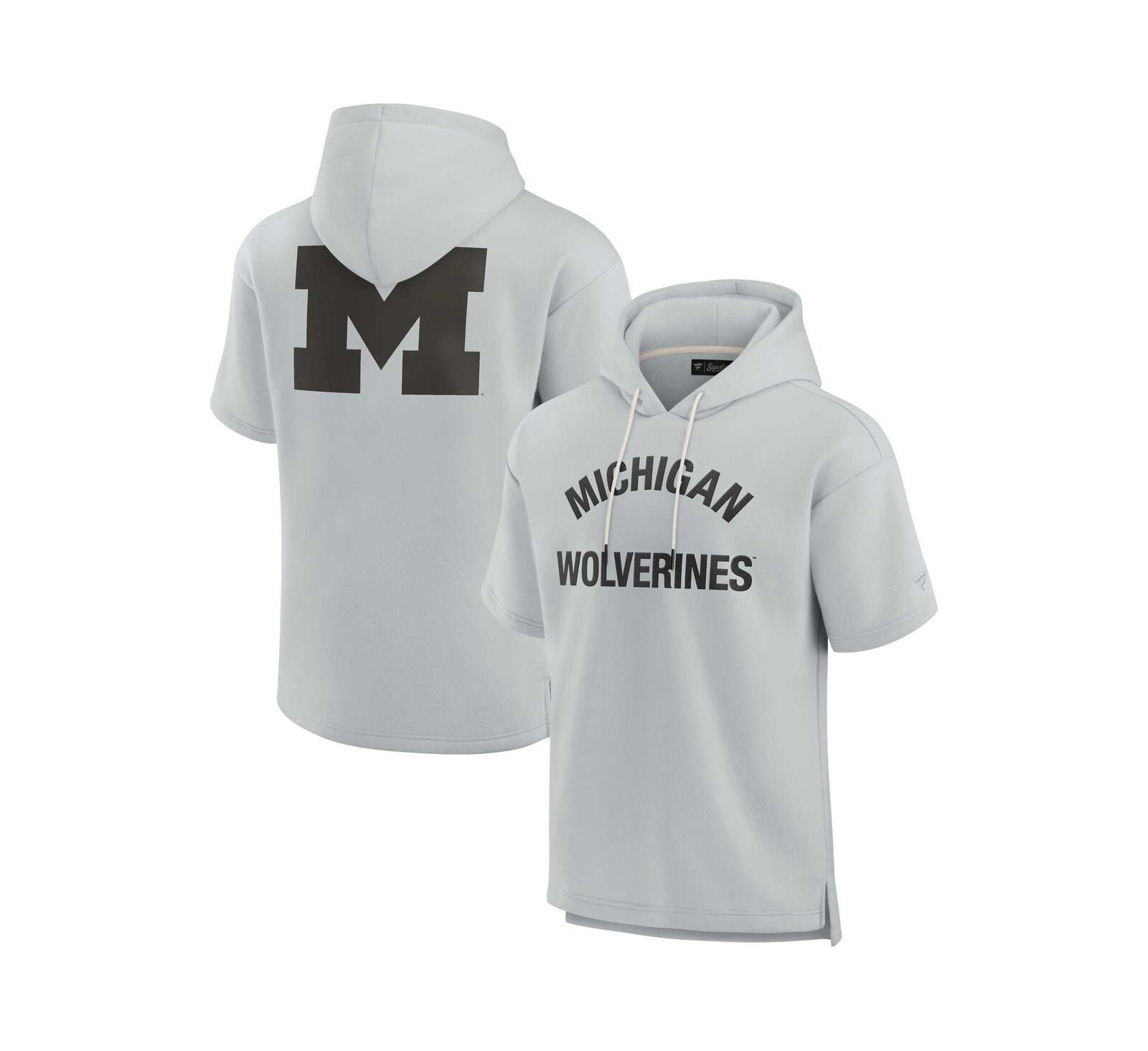 Мужское и женское худи Fanatics Signature Gray Michigan Wolverines Super Soft Fleece Short Sleeve Pullover