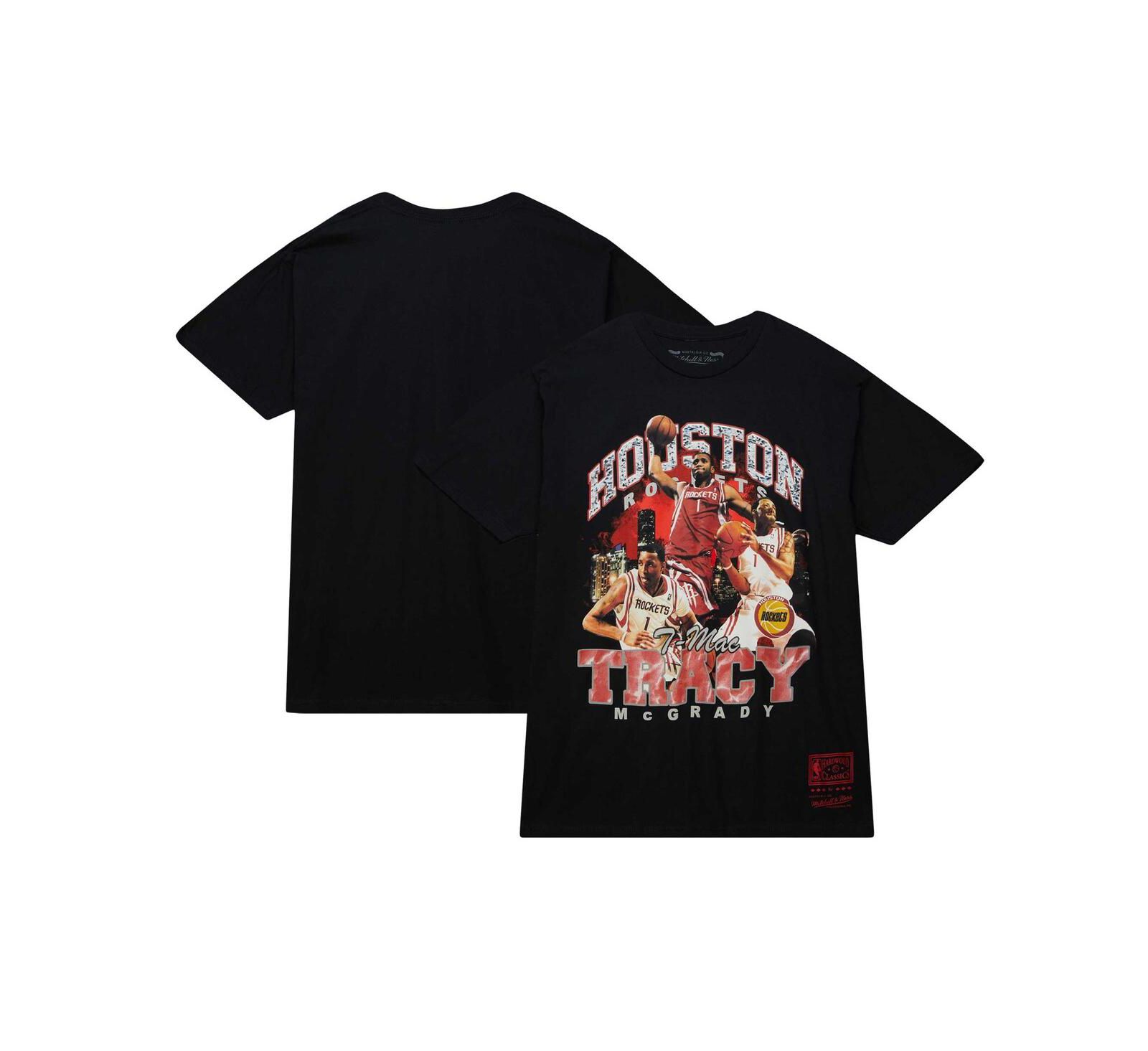 Men's Mitchell & Ness Tracy McGrady Black Houston Rockets Hardwood Classics Bling Concert Player T-shirt