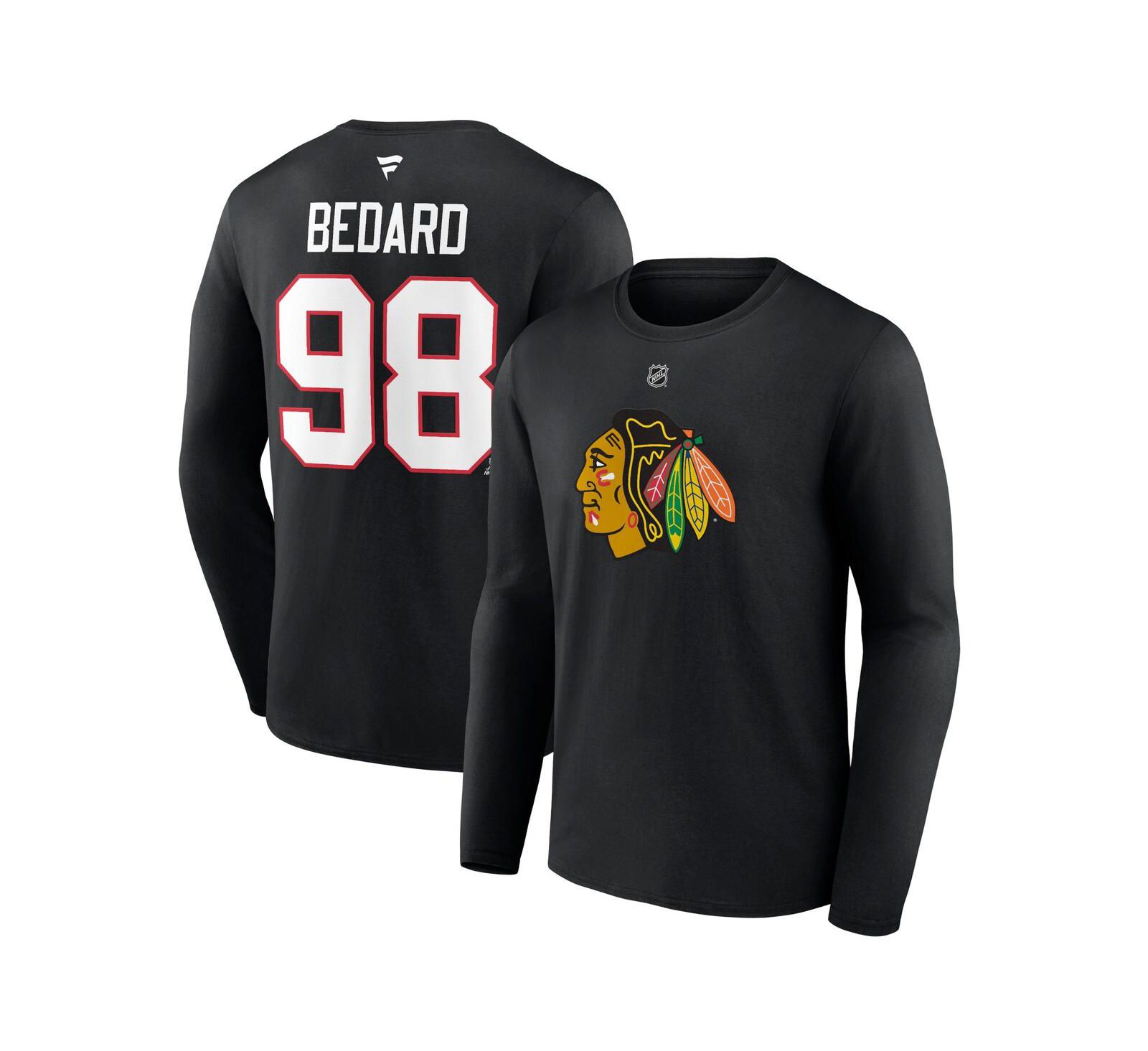 Мужская футболка Fanatics Connor Bedard Black Chicago Blackhawks с длинным рукавом