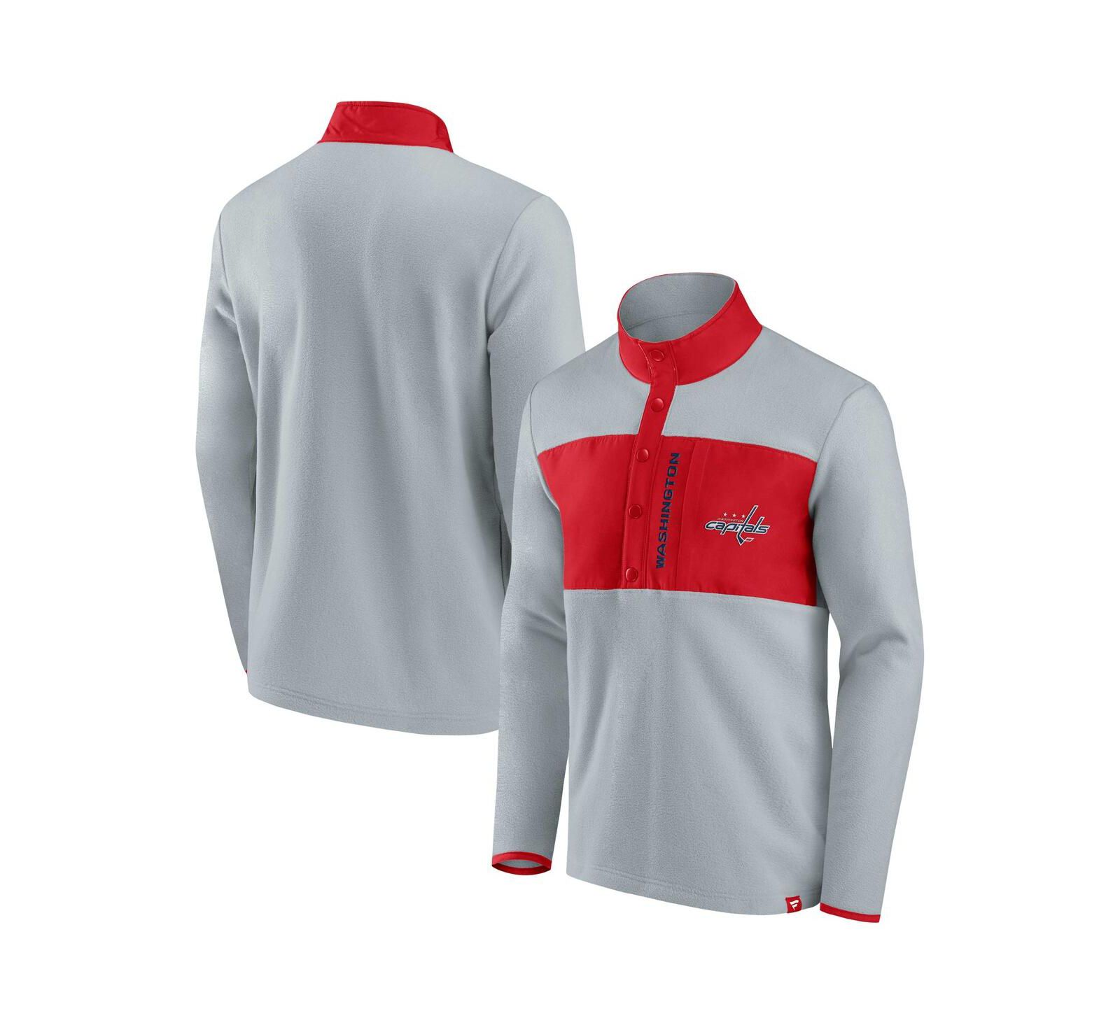 Men's Fanatics Gray, Red Washington Capitals Omni Polar Fleece Quarter-Snap Jacket