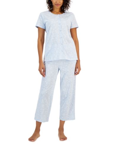 Charter Club Women's 2-Piece Cotton Printed Cropped Pajama set, Created for Macy's