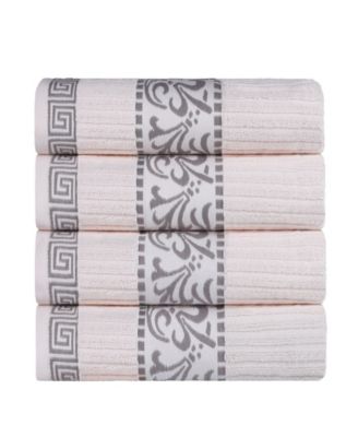 Superior Athens Cotton with Greek Scroll and Floral Pattern, 4 Piece Bath Towel Set