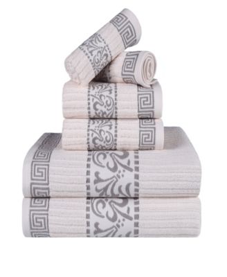 Superior Athens Cotton with Greek Scroll and Floral Pattern Assorted, 6 Piece Bath Towel Set