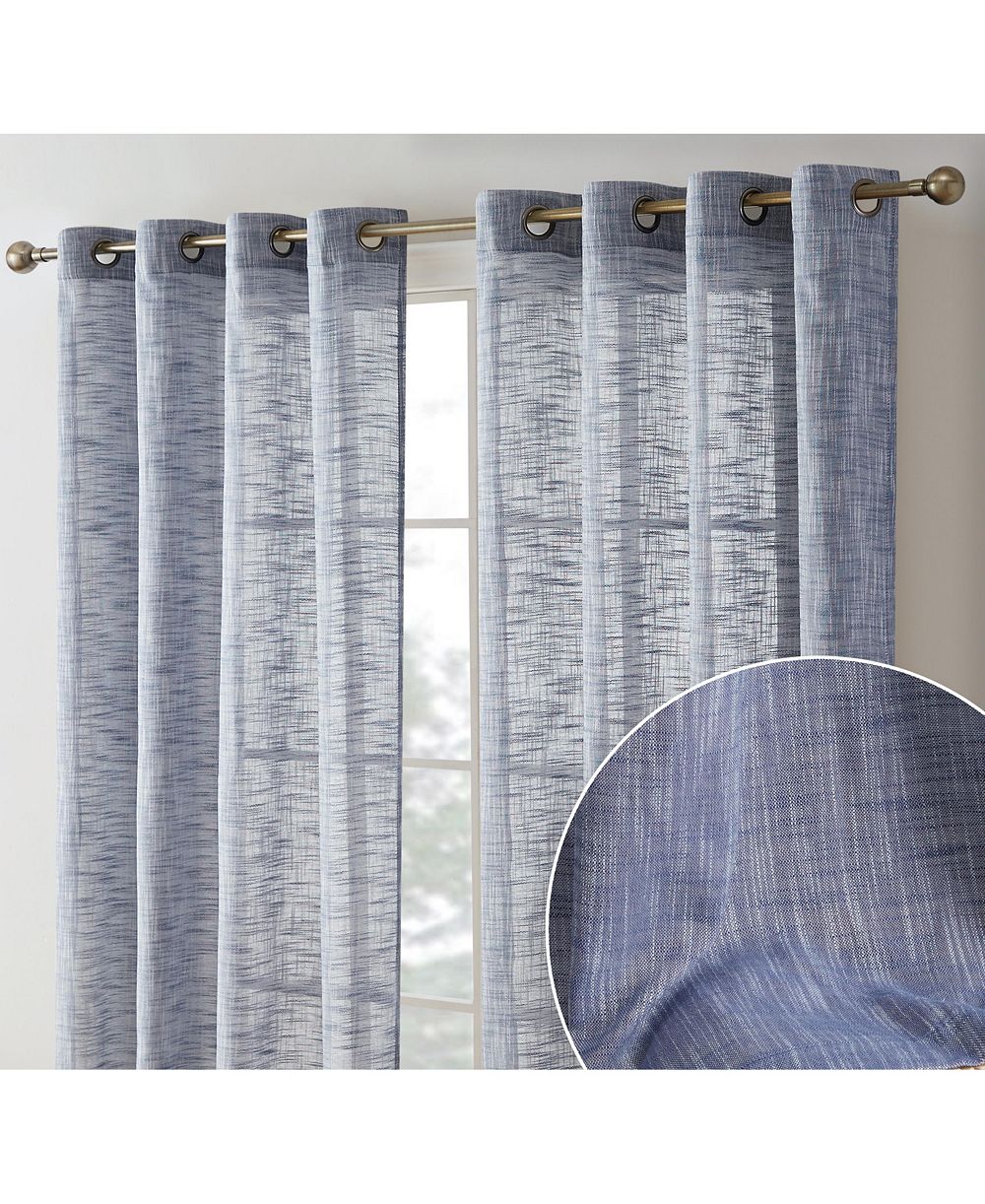 HLC.ME Madison Faux Linen Textured Semi Sheer Privacy Sun Light Filtering Transparent Window Grommet Long Thick Curtains Drapery Panels for Bedroom & Living Room, 2 Panels