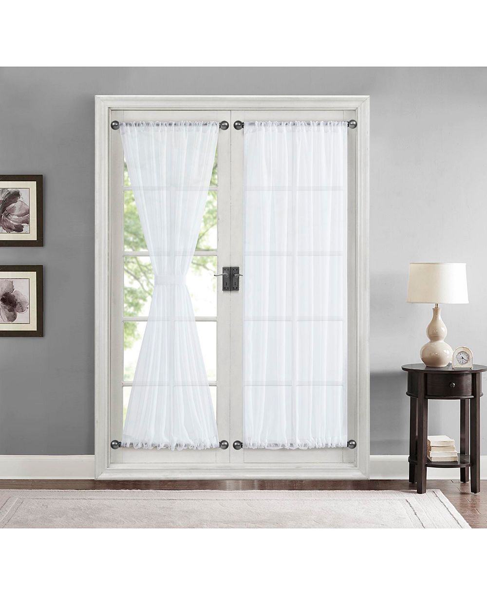 HLC.me Sheer Voile French Door Patio Sidelight Window Treatment Curtain Panels with Tieback for Kitchen - 2 Panels