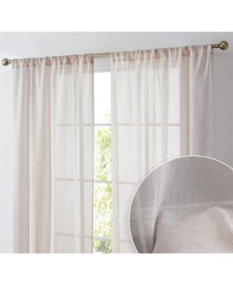 HLC.ME Penelope Faux Linen Textured Semi Sheer Privacy Sun Light Filtering Transparent Window Rod Pocket Thick Curtain Panels, Set of 2