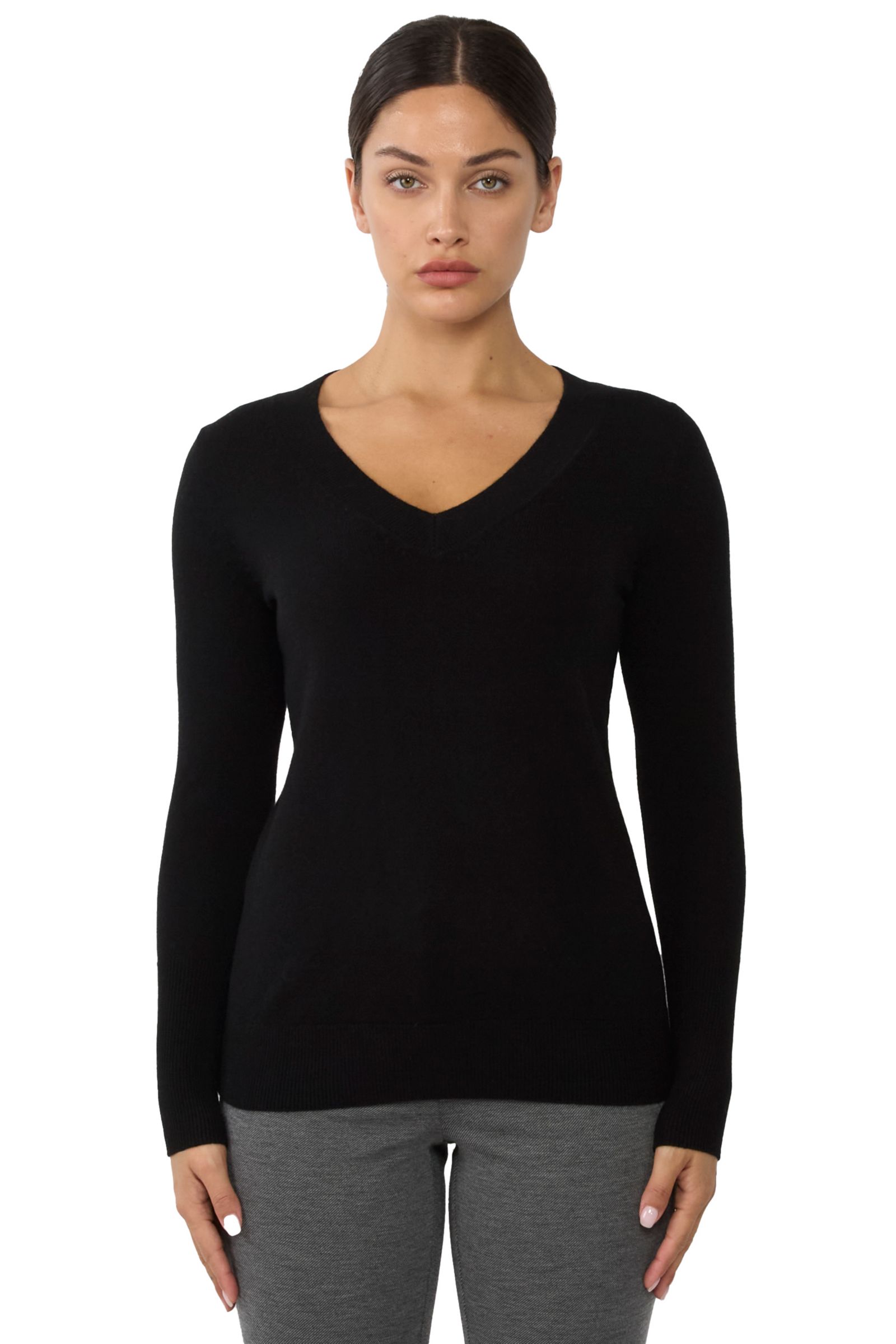 JENNIE LIU Women's 100% Pure Cashmere Long Sleeve Ava V Neck Pullover Sweater