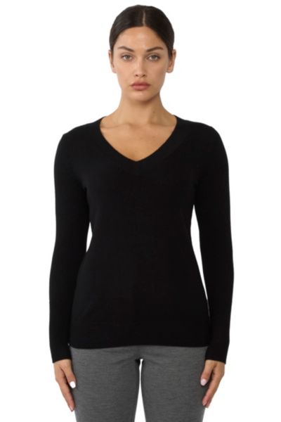 JENNIE LIU Women's 100% Pure Cashmere Long Sleeve Ava V Neck Pullover Sweater