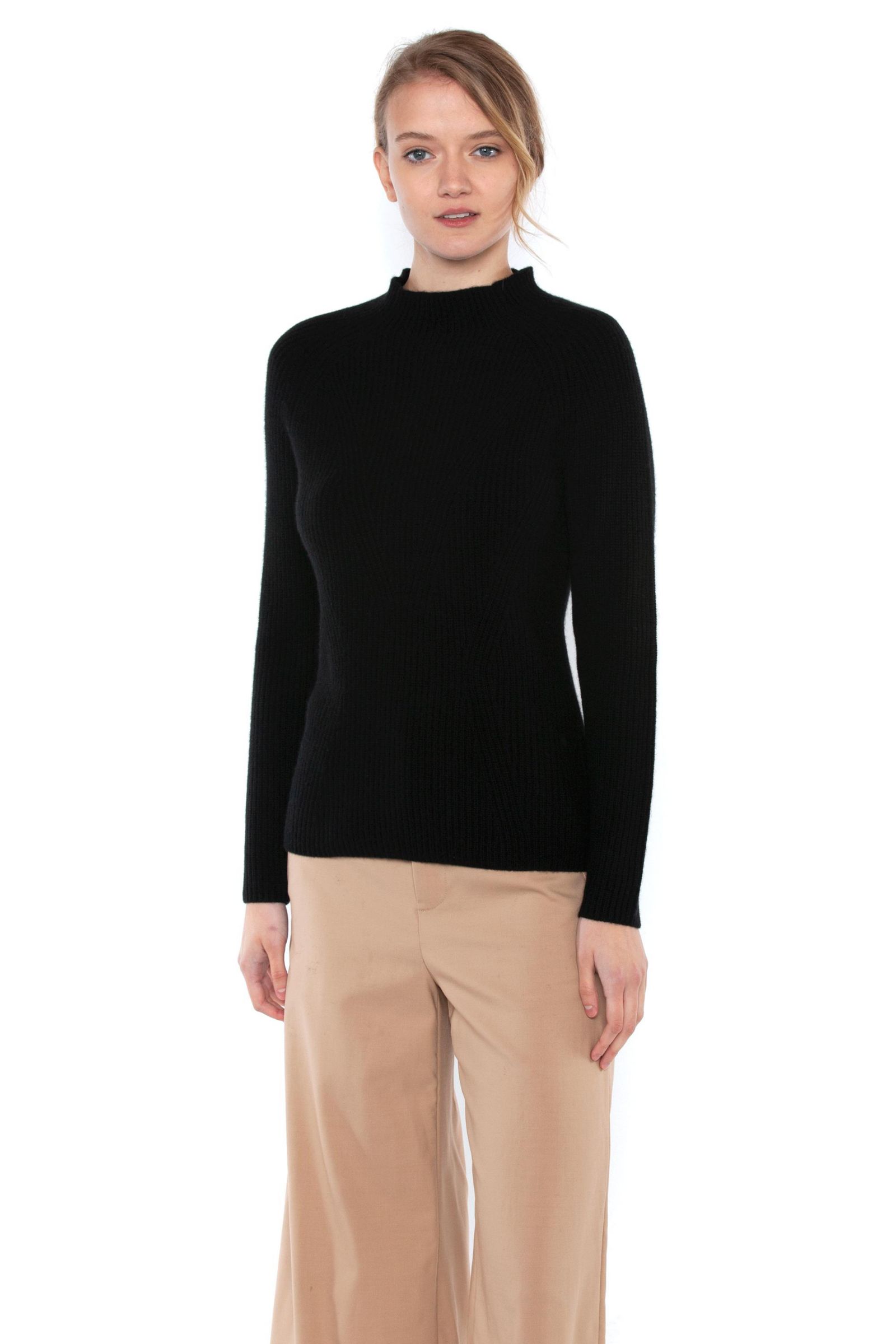 Женский свитер Jennie Liu 100% Pure Cashmere Long Sleeve Chunky Rib Funnel Neck