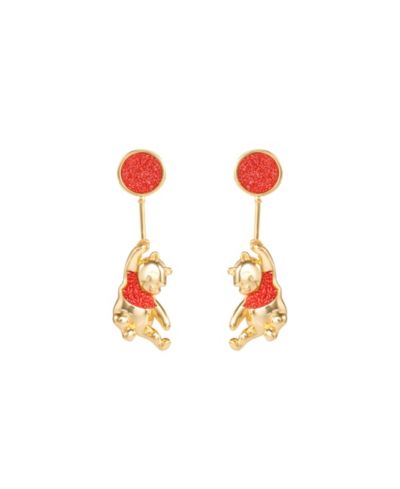 Disney Womens Winnie the Pooh Gold Plated Red Glitter Balloon Swinging Earrings