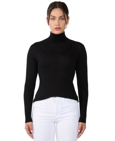 JENNIE LIU Women's Tissue Weight Cashmere Silk Rib-knit Turtleneck Sweater
