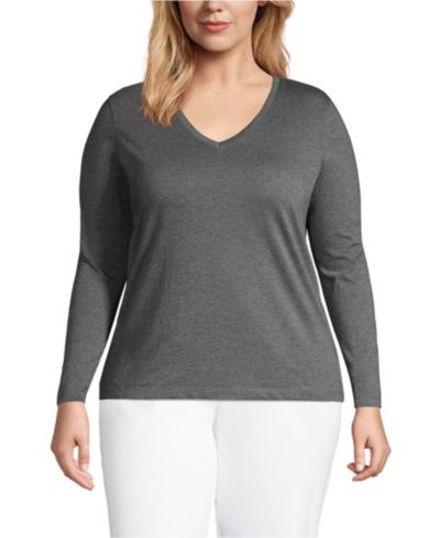 Lands' End Женский Plus Size Relaxed Supima Cotton Long Sleeve V-Neck T-Shirt