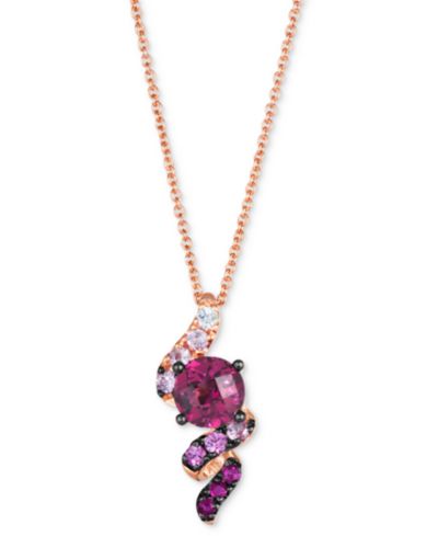 Le Vian Ombré® Raspberry Rhodolite (1-1/10 ct. t.w.) Pink Sapphire Ombré (1/4 ct. t.w.) & White Sapphire (1/20 ct. t.w.) Spiral Adjustable 20" Pendant Necklace in 14k Rose Gold