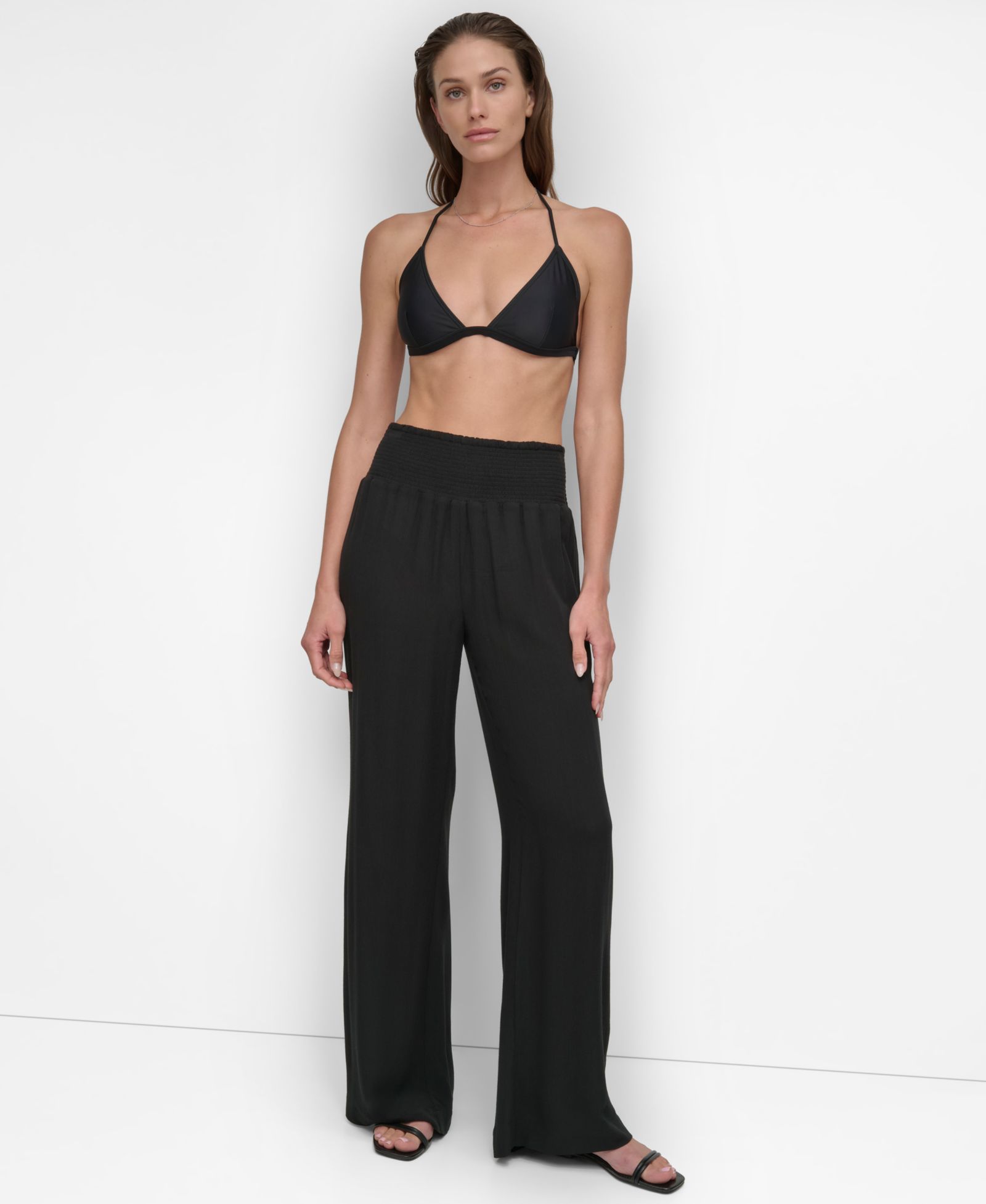 DKNY Women's Smocked-Waist Cover-Up Pull-On Pants
