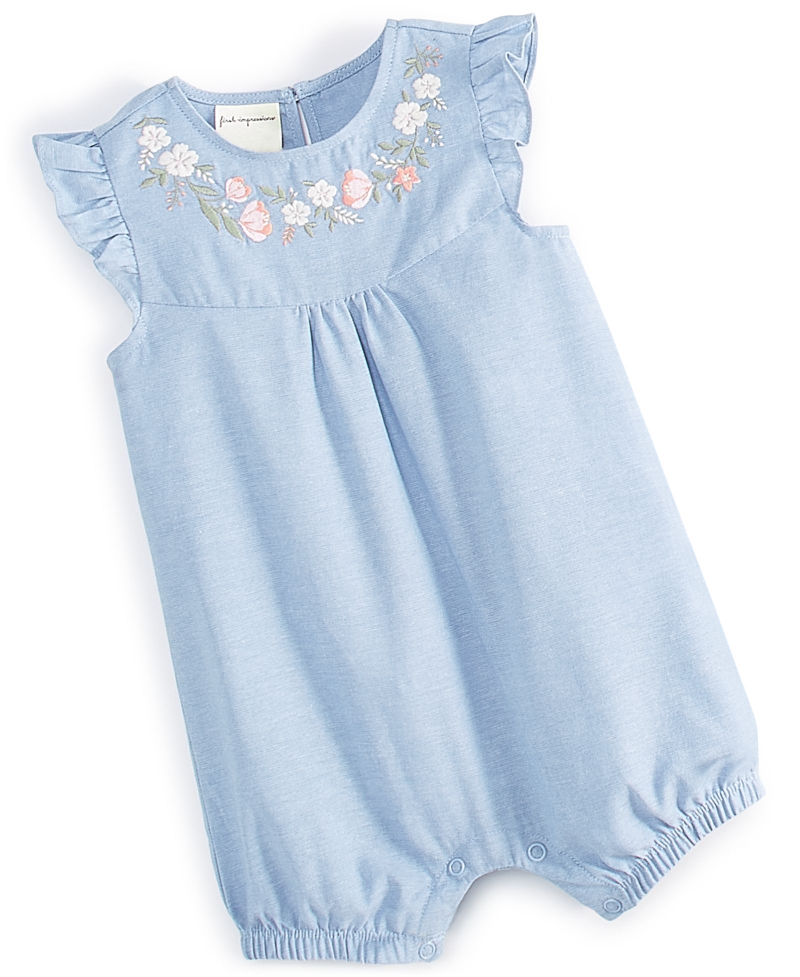 First Impressions Baby Girls' Cotton Chambray Flower Sunsuit, Macy's Exclusive