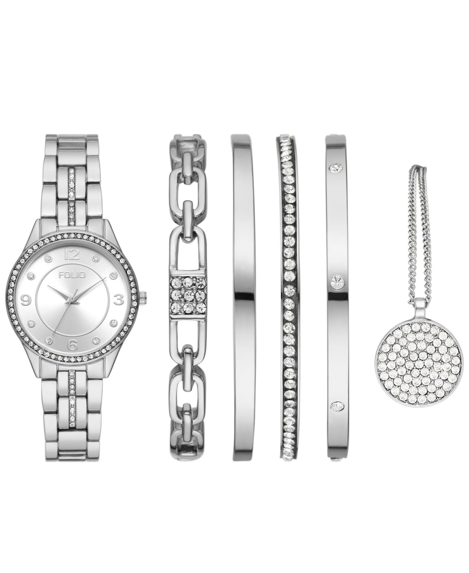Часы Folio Women's Quartz Three Hand Silver-Tone Alloy 33mm Gift Set