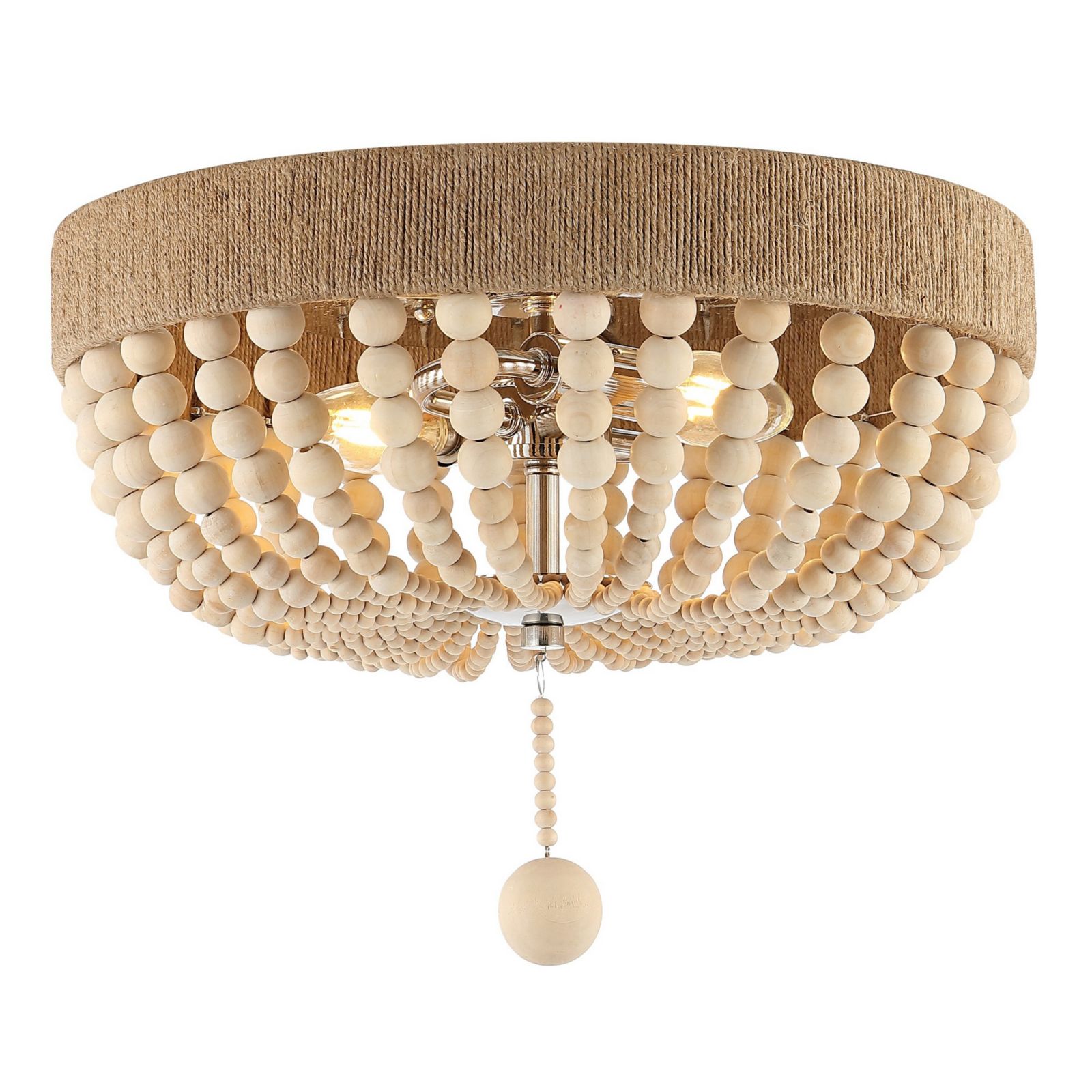 Justina Wood Bead Farmhouse Bohemian Iron LED Flush Mount Ceiling Light