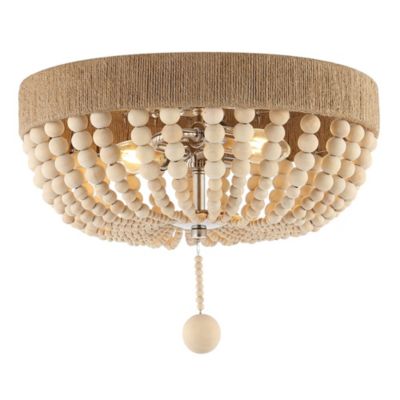 Justina Wood Bead Farmhouse Bohemian Iron LED Flush Mount Ceiling Light
