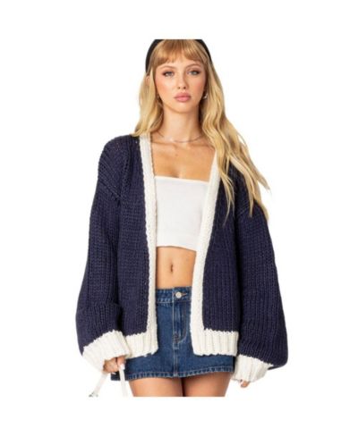 Women's Contrast Chunky Knit Cardigan