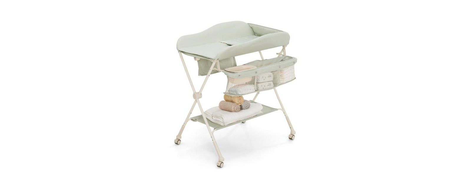 Portable Baby Changing Table with Water Basin and Rolling Wheels for Nursery