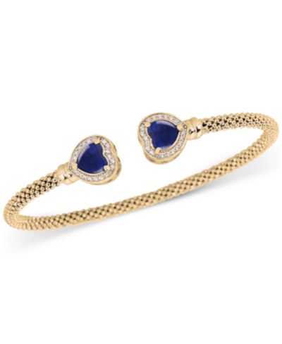 Lapis & White Topaz (1/3 ct. t.w.) Heart Halo Cuff Bracelet (Also available in Onyx, Amethyst, Citrine, Swiss Blue Topaz or Turquoise).