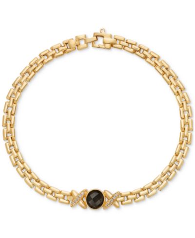 Браслет-цепочка Onyx & White Topaz (1/10 ct. t.w.) "X" Panther в 14k Gold-Plated Sterling Silver