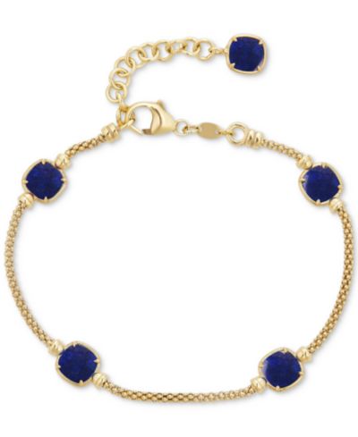 Lapis Lazuli Station Link Chain Bracelet in 14k Gold-Plated Sterling Silver (Also in Turquoise, Citrine, Amethyst, Garnet & Onyx)