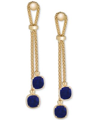 Lapis Lazuli Double Chain Drop Earrings in 14k Gold-Plated Sterling Silver (Also in Turquoise, Citrine, Amethyst, Garnet & Onyx)