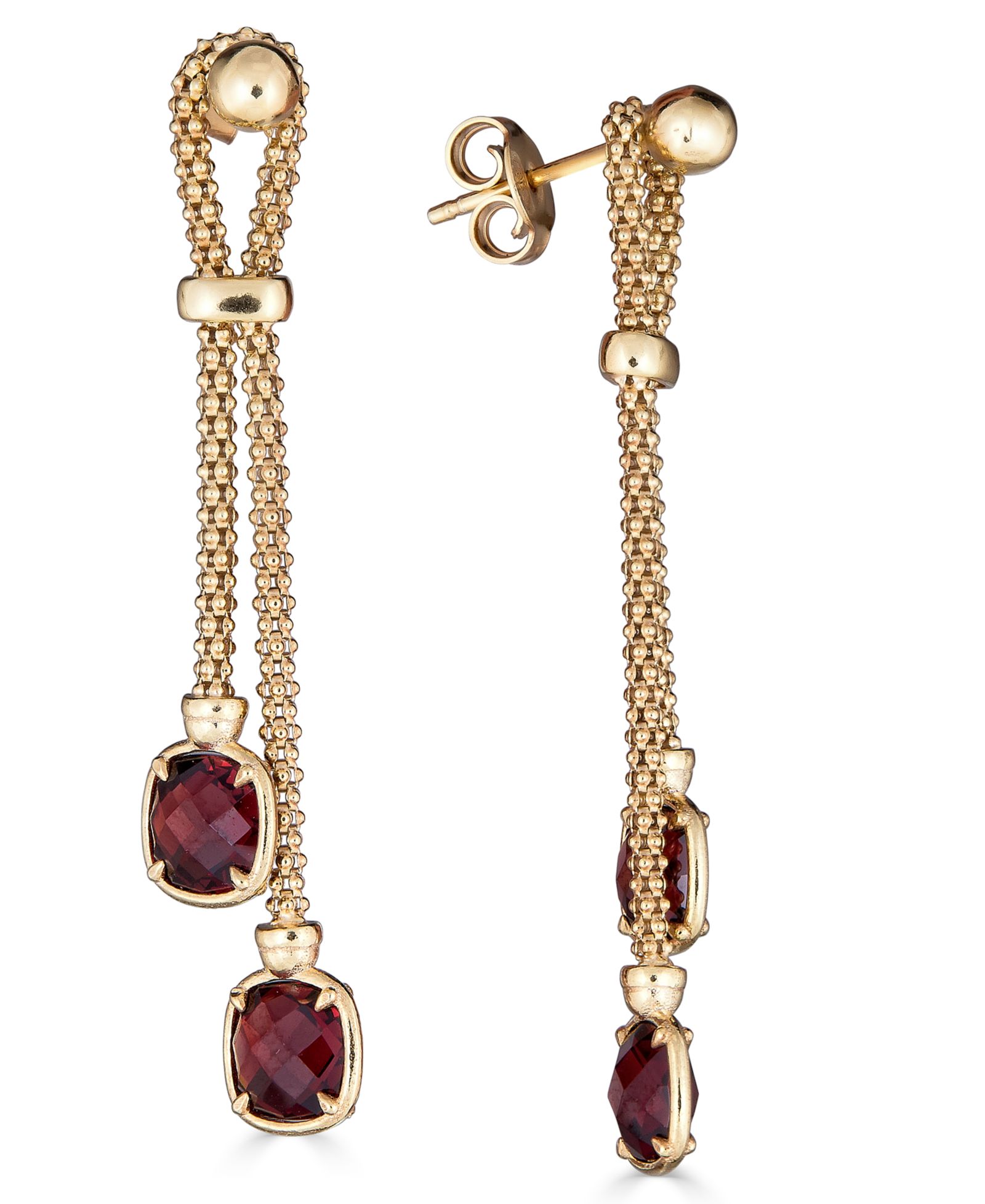 Lapis Lazuli Double Chain Drop Earrings in 14k Gold-Plated Sterling Silver (Also in Turquoise, Citrine, Amethyst, Garnet & Onyx)